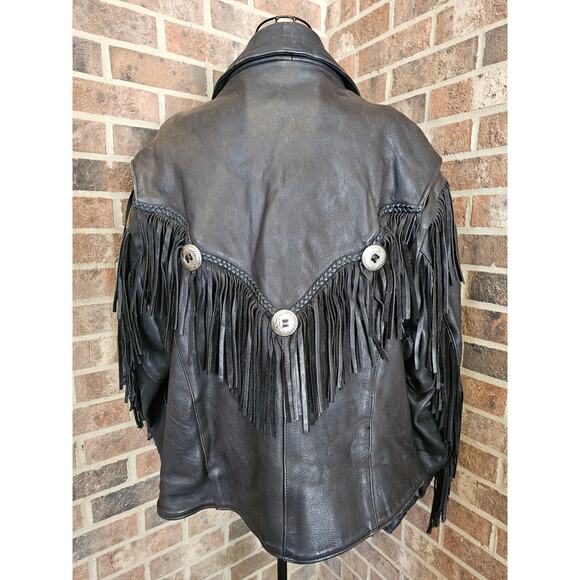 US Made Co Other - Vintage U.S. MADE Co. Black Leather Fringe Motorcycle Jacket Coat Men's XXL GIFT